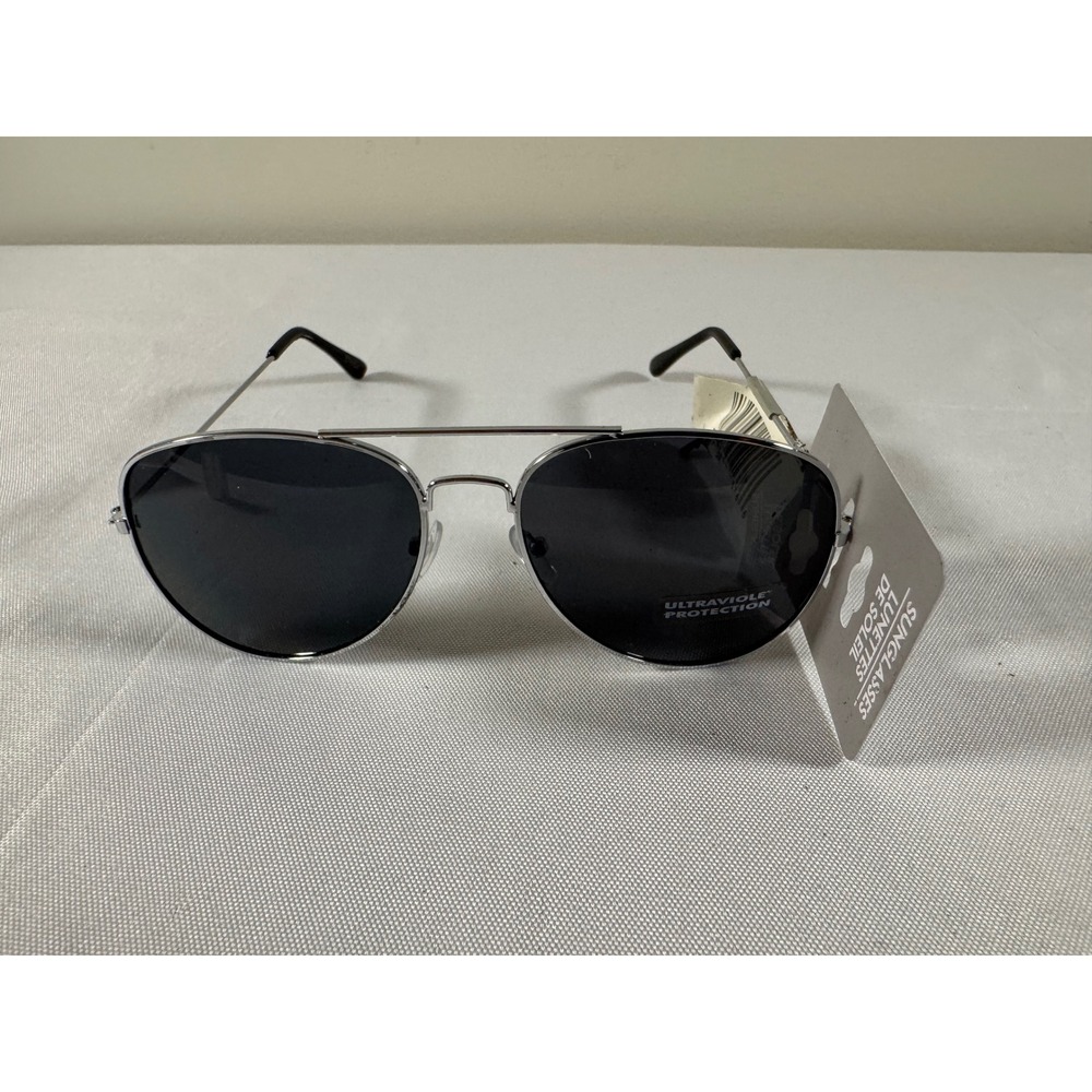 Silver Aviator Sunglasses Dark Tinted Lenses UV Protection Metal Frame New